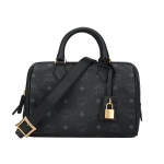 MCM Ella 24K kullatud messingist riistvara Boston kott Visetos kaetud l&otilde;uend ja nahast Crossbody kandekott V&auml;ikesed naiste kotid Must MWBESEA02BK001 Basic Set (Bag+Dust Bag)