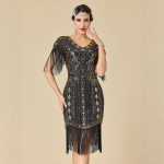 Naiste suuruses 1920ndate Gatsby Flapper Kleit, Litrite ja P&auml;rlitega L&uuml;hikeste Varrukatega Tassidega &Otilde;htukleit Peole & Pr 2XL mitmev&auml;rviline