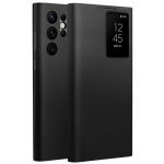 QIALINO Ehtne Nahast Nutikas &Uuml;mbris Samsung Galaxy S24 Ultra Telefonile Kerge Kaanega Nutika Vaateaknaga S24 Ultra jaoks For Galaxy S24 Ultra must