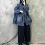 Euroopa k&otilde;rgekvaliteediline laiade s&auml;&auml;rtega teksajakk suurte taskutega, pluss suuruses ja l&otilde;dva l&otilde;ikega - Kevad 2025 XL gray