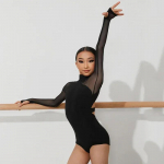 Must Ladina tantsu riietus Kombinesoon T&uuml;drukutele Pikkade varrukatega Leotard Ladina &Uuml;laosad Ballisaali Tantsu Esinemisr&otilde;ivad Cha Cha Bodysuit Laps 130 must