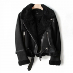 Naiste talveriided, suur rev, naiste paksendatud mootorratta seemisnahast kasukas L must