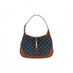 GUCCI Jackie 1961 V&auml;ike &Otilde;lakott GG Denim L&otilde;uend Pruun Nahk Kuldne Riistvara Hobo K&auml;ekott Naistele Igap&auml;evaseks Pendelr&auml;ndeks Ostlemiseks 636706-2KQGG-8375 Basic Set (Bag+Dust Bag)