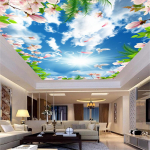 Sinise Taeva Lagi 3D Seinakatted P&auml;ike Ja Valged Pilved Seinamaal Elutuppa Magamistuppa Lagi Taustapilt 200 cm(W) x 140 cm(H)