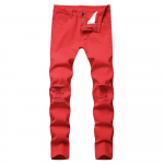 Ripped Hole Denim P&uuml;ksid Meeste &Uuml;hev&auml;rvilised Distressed Biker Jeans Kitsad pikad p&uuml;ksid 28 punane