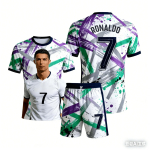 Suvine uus komplekt Cristiano Ronaldo Messi Mbapp Yamal 3D tr&uuml;kiga jalgpallis&auml;rk kiiresti kuivav l&uuml;hikeste varrukatega spordikomplekt t&auml;iskasvanutele lastele 120 gray