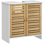 Vannitoakapp valamualuse jaoks, 2 ust, reguleeritava riiuliga, hoiukapp valamu jaoks, 60x30x60 cm, bambus, valge 60 x 30 x 60 cm