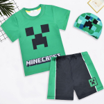 Minecraft Laste Ujumisriiete 3-osaline Komplekt Poistele T&uuml;drukutele Rannas Ujumisriided UV-kaitsega Nahakaitse 140 yards black
