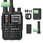 Kahepakend Baofeng UV-5R Mini 5W raadioaparaate | Bluetooth kanalite s&uuml;nkroniseerimine + NOAA tormiteated | Type-C laetav h&auml;daolukordadeks USB Plug must