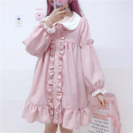 Jaapani naiste roosa, lolita stiilis mini peokleit, volangidega t&auml;rnide s&auml;rkkleit, armas Kawaii cosplay vormiriietus One Size roosa