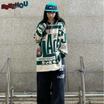 New Fall Trends Naiste vintage oversize lahtine pullover vabaaja t&auml;navar&otilde;ivad Hip Hop Harajuku rev&auml;&auml;riga polos&auml;rk t&uuml;drukule L roheline