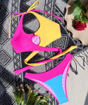 Naiste ujumistrikoo Colorblock Halter Cross Back Tie Seksikad bikiinid Brasiilia rannar&otilde;ivad ujumiskost&uuml;&uuml;mid S kollane