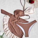 Naiste ujumisriided Colorblock Halter Wrap n&ouml;&ouml;riga Seksikad bikiinid Brasiilia rannariided ujumiskost&uuml;&uuml;mid S Heleroosa