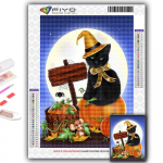 Populaarne 5D isetegemise ristpistega Halloweeni k&otilde;rvitsa ja musta kassi maalimine t&auml;ispuur-ristpistes k&auml;sit&ouml;&ouml;komplekti seinakleebis Kodukaunistus Full Round 20X30CM