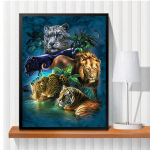 5D Teemantmaal Metsik l&otilde;vi tiiger ristpistes T&auml;ielik teemanttikandid Mosaiikkunst Pilt kividest Dekoor Kingitus Full Round 30x40cm