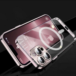 Luksuslik magnetilise metallist raamiga telefoni&uuml;mbris iPhone 14 13 12 Pro Max t&auml;isobjektiiviga klaasist kate, j&auml;&auml;tunud l&auml;bipaistev tagakaas For iPhone 12 must