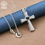 925 Sterling Silver Cross AAA tsirkoonist s&uuml;damest kaelakee ehted 45cm