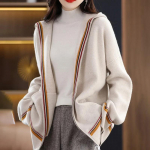 Naiste villane jakk kapuutsiga vabaaja pikkade varrukatega kardigan s&uuml;gist&otilde;mblukuga lahtine pehme kootud &uuml;hev&auml;rviline jakk XL