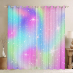 Vikerkaarekardinaga lipsuga v&auml;rvi pimendavad kardinad t&uuml;drukutele Magamistuba Twinkling Stars Elutuba Kodukaunistus vasakule ja paremale poolavatud W53.5 X H114cm X 2
