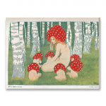 Mother Mushroom with Her Children Vintage Art Print Poster Seene Seinakunst Woodland Decor Antiikne metsal&otilde;uenditr&uuml;ki maal Ilma raamita 21*30cm
