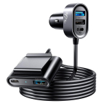 5 mitme pordiga auto kiirlaadija, 72 W USB C autolaadija, PD 3.0 + QC 3.0 t&uuml;&uuml;pi C mitme autolaadija adapter mobiiltelefoni jaoks koos 5FT/1,5 M kaabliga. 24v must