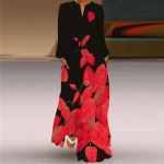 Suvine Retro Butterfly Print seelik V-kaelusega pikkade varrukatega kleit Rannapuhkuse vabaajakleidid L