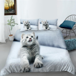 3D valge taustaga voodipesukomplekt kassi v&otilde;i koera prindiga tekikattega padjap&uuml;&uuml;r, 2 v&otilde;i 3 t&uuml;kki AU240 * 270 &uuml;lisuur kodukaunistus Baby 100x135cm