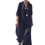 Naiste maksikleit V kaelusega rev&auml;&auml;r Vintage pikkade varrukatega l&otilde;hestatud &auml;&auml;ris, avar vaba vabaaja pehme, hingav t&auml;ispikk rannakleit XL