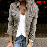 S&uuml;gisene naiste teksajakk &Otilde;huke t&ouml;&ouml;riistadega n&ouml;&ouml;bitasku rev&auml;&auml;riga jope pikkade varrukatega teksadest jope M hall