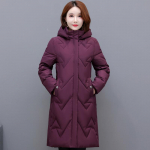 Suures suuruses XL-6XL Keskealised naiste talvised polsterdatud mantlid kapuutsiga vabaaja paksud soojad talvejoped naisele elegantsed pikad parkad 2XL lilla