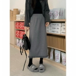 Naiste s&uuml;gis- ja talvised seelikud Tutt kootud poolkeha seelik Naiste paksendatud keskmise pikkusega A-kujuline seelik avatud paketiga puusa pikk seelik One Size hall v&auml;rv