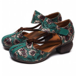 2023. aasta uued naiste sandaalid, suvised ehtsast nahast mustriga paksud kontsad sandaalid Retro stiilis &uuml;mara ninaga vabaaja k&otilde;rge kontsaga kingad 37 roheline