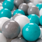 KiddyMoon pehmest plastikust m&auml;ngupallid lastele 300 palli/6cm-2.36in v&auml;rvilised sertifitseeritud made in eu, hall/valge/t&uuml;rkiissinine 300 Balls/6cm-2.36in