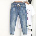 K&otilde;rge v&ouml;&ouml;kohaga naiste mood vabaaja teksad Boyfriend Denim teksad pliiats jalap&uuml;ksid XL sinine
