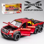 1/28 Scale Benz Monster Pickup 6x6 Diecast automudeli m&auml;nguasi, tagasit&otilde;mmatav m&auml;nguasi koos heli ja valgusega lastele V&auml;ikelastele poistele T&uuml;drukutele Kingikogu 1/28-20.4x8.2x6cm punane