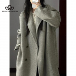 S&uuml;gis-talv Uus lihtne High Sense &scaron;ikk &uuml;hev&auml;rviline villane mantel Korea stiilis vabaaja soe ja lahtine villane mantel S hall