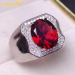 Sace Gems 9 * 11 mm naturaalne granaats&otilde;rmus mehele, 925 sterling h&otilde;bedast pulmakihlus, peen ehe kingitus Open punane