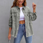 Naiste teksajakk, n&ouml;&ouml;pidega s&auml;rgid, kulunud ja kulunud taskutega mantel XXL