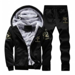 Meeste talvekomplektid fliismantel + dressip&uuml;ksid, soe kapuutsiga jakk Moodne spordidress XL must