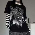 Harajuku naiste T-s&auml;rgid Naiste s&auml;rgid Jaapani s&auml;rgid Ropa Mujer Patchwork Striped Casual Punk Y2k T-s&auml;rk Suurem&otilde;&otilde;tmelised topid S must