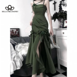 Suvine uus prantsuse stiilis disain Sense pingul v&ouml;&ouml;kohaga Bowknot Rose Retro vintage l&otilde;hestatud kalasaba tropi kleit S roheline