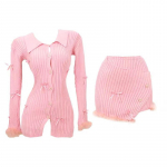 2023. aasta s&uuml;gisene roosa kootud &uuml;likond, naine Kawaii elegantne komplekt, Korea moer&otilde;ivad, naiste vabaaja kampsun + &otilde;huke Bodycon Y2k miniseelik S roosa