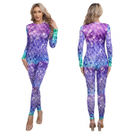 Naiste merineitsi kost&uuml;&uuml;m, kala kaalud, prinditud karnevali pidulik kost&uuml;&uuml;m Halloweeni kost&uuml;&uuml;m XL lilla