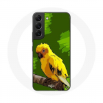 &Uuml;mbris Samsung Galaxy S21 FE Yellow Parakeet Birds rohelise taustaga
