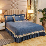 Elegantsed pitsist kristallist sametist voodikatted voodile Tepitud tikitud Queen-suuruses kate, paks pehme lina 2 padjavarrega 250x250cm 98x98inch