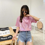 WTEMPO Suvised retro stiilsed heledast siidist naiste topid L&auml;ikivad lahtised l&uuml;hikeste varrukatega T-s&auml;rgid Girl Club Esteetilised Harajuku s&auml;rgid M roosa
