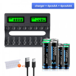 8 pesaga LCD Smart 1,5 V liitiumioonaku laadija + 1,5 V AA AAA laetav liitiumioonaku