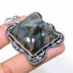 Natural Labradorite Gemstone Handmade 925 Sterling Silver Pendant 2.21 z7c01