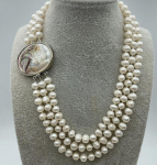 Genuine 3 Rows 7-8MM Freshwater pearl Necklace Cameo Clasp