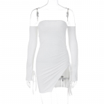 Uus mood &otilde;lgadest v&auml;ljas Seksikas kleit naiste pikkade varrukatega Slim Fit pidulik vabaajakleit Naistele l&otilde;hestatud puusade l&uuml;hikesed kleidid 24143 S valge